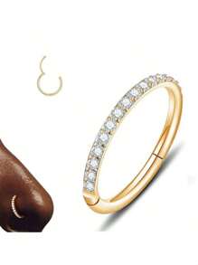 1 pieza Aro de nariz/oreja de acero inoxidable de primera calidad con piedra de circonia, bisel angular sin costura, adecuado para uso diario de hombres y mujeres