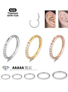 1 pieza Aro de nariz/oreja de acero inoxidable de primera calidad con piedra de circonia, bisel angular sin costura, adecuado para uso diario de hombres y mujeres