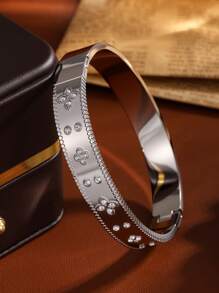 1pc Fashionable Floral Stainless Steel Golden Plated Bracelet, Water-Resistant Ladies Bangle