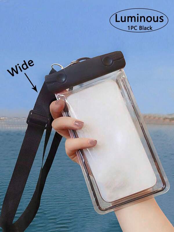 1pc Waterproof Luminous Phone Pouch - Wide Strap Can Be Tilted To Reduce Neck Pressure, Suitable For Swimming And Touch Screen Use! (Black)
