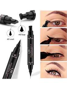 QIC 二合一印章眼线笔、黑色液体双头防水眼线笔翼状眼线笔、翼状印章眼线笔、完美翼猫眼模板印章适用于所有眼部化妆工具、午夜黑防水防晕染眼线笔、Vamp Wing、Wing Liner 三角头眼线笔（10mm 经典款） - 黑色 - 查看 6