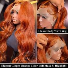 40 Inch 200% Density 13x4 HD Transparent Lace Front Wig - Ginger Orange Body Wave Glueless Wig With Pre-Plucked Hairline | Natural Look For Women & Men, All Ethnicities, Versatile Hairpiece, Elegant Hairpiece