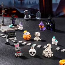9pcs Halloween & Easter Decorative Accessories, Mummy, Skull, TV, Haunted House, Pumpkin, Small Decoration Sets