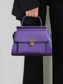 2025 New Niche Design Diamond Pattern Handbag, Chic Fashion Chain Strap Bag, Retro Purple Ostrich Print Shoulder & Crossbody Tote, Large Capacity Women Commuter Bag - 彩色 - 查看 1