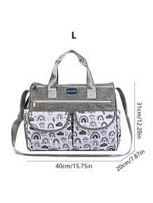 新款时尚云朵印花单肩妈咪包；多功能大容量斜挎母婴包；便携式孕妇尿布包 - 深灰色 - 查看 5