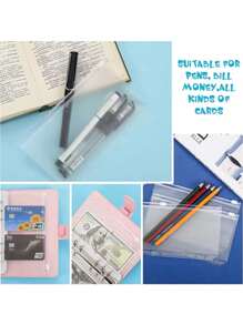 30/15/12pcs Adhesive Pocket A6 Clear Loose Leaf Odorless Waterproof 6 Hole Zipper Bags, Ticket/Cash Holder Pouch,Back To School,School Supplies