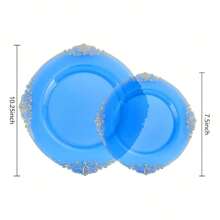 Reusable Transparent Blue Lace Gold-Rimmed Fruit Salad Plate, Suitable For Family Gatherings, Parties, Birthdays, Weddings, Outdoor Activities, Team Building, Etc.