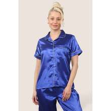 Luxe Satin Short Sleeve PJ Set – ROYAL BLUE - Royal Blue - View 4