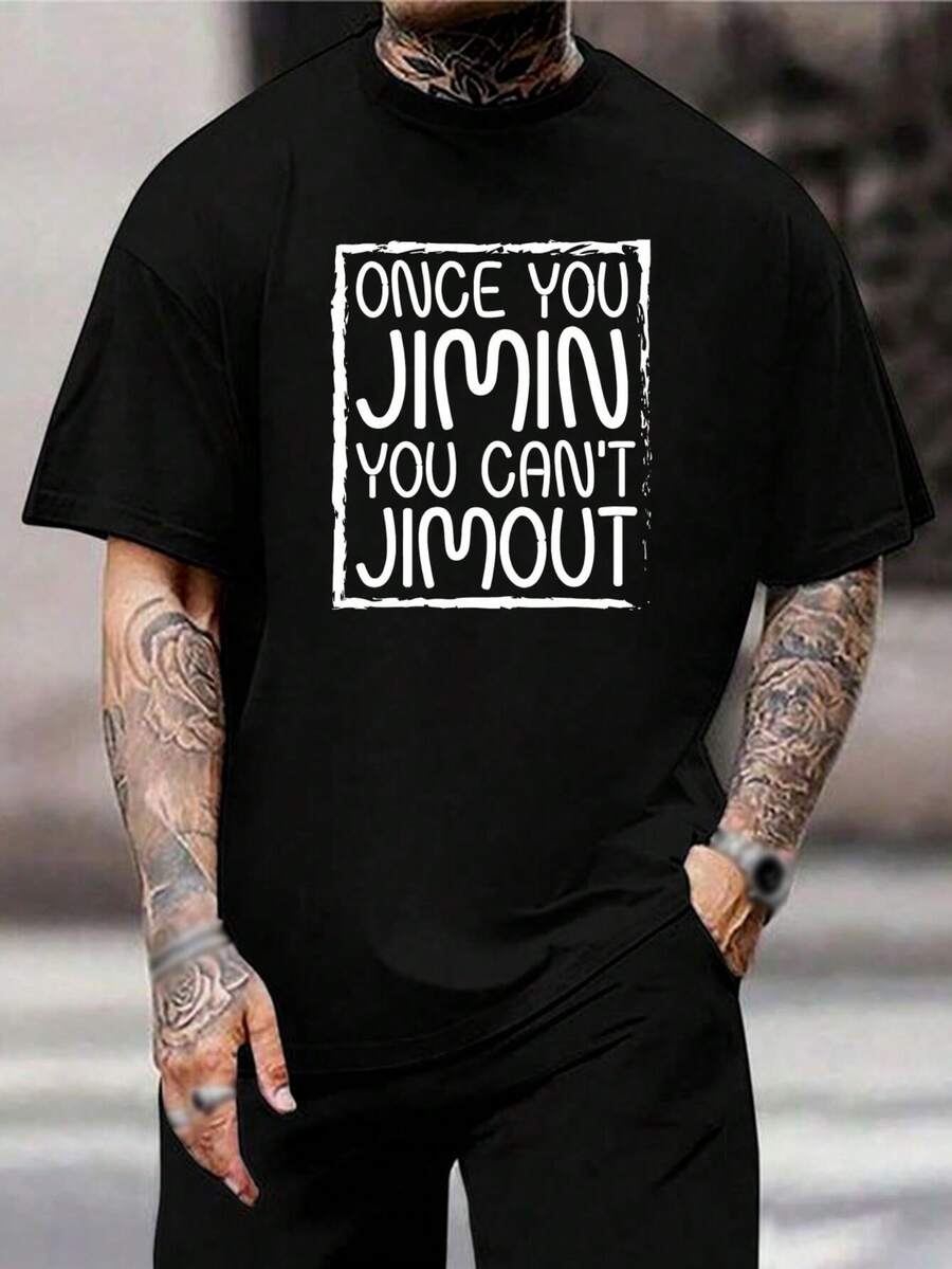 Camiseta de manga corta de Jimin - ¡Una vez que Jimin, no puedes Jimout! Mercancía Kpop, regalo para fans, camiseta negra inspirada en el pop coreano, camiseta informal de manga corta para papá - Negro - Ver 1