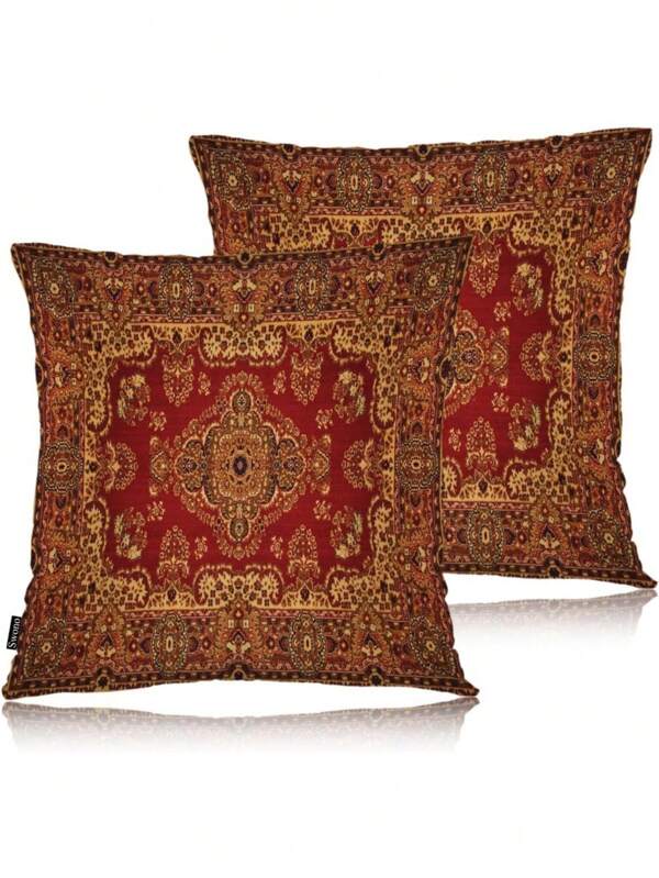 Swono Paisley Carpet Cozy Pillowcase Cushion Cover, Carpet Floral Decorative Throw Pillows Covers Outdoor Pillow Case For Home Office Sofa Picnic Car 18" X 18" 2 Packs, Golden Red Cushion Covers Room Decor Home Decor Bedroom Decor