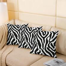 4PCS Zebra Print Pillowcase, Soft Children's Zebra Fur Textured Pattern, Embellished Pillowcase, Black And White Pillowcase, Cushion Cover, Cushion Cover, Universe, No Pillow Core