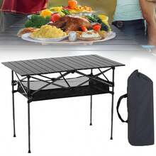 Folding Portable Camping Table Aluminum Outdoor Table Storage Cover & Carry Bag - Black - View 4