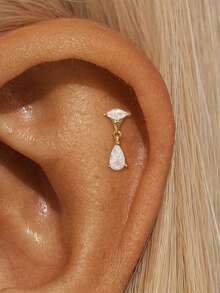 1 件不对称 925 纯银耳钉，女款，防过敏，平背耳钉，适合日常佩戴/派对/礼物，新娘首饰，精美珠宝 - 金色 - 查看 2