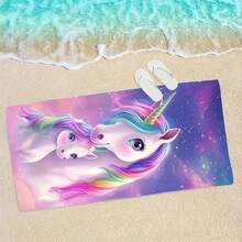 1 pièce Serviette de plage personnalisée grande avec design arc-en-ciel licorne colorée, convenant à un usage extérieur, camping, natation, vacances, excellent cadeau et accessoire de plage essentiel - Violet - Voir 6