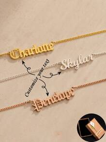 1 peça colar personalizado com nome lateral, aço inoxidável, gargantilha feminina, pingente, corrente cubana, joia de aniversário, presente