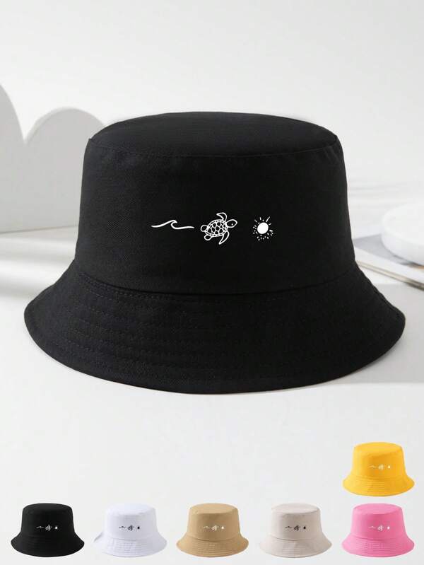 1 pièce Chapeau de pêche unisexe avec imprimé de vagues et de tortue de mer, essentiel de voyage et de sports outdoor, chapeau de seau respirant et élégant avec protection solaire. Chapeau d'été pour hommes, convient pour les activités de plein air estivales comme la randonnée et la pêche