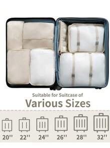 Set di 7 cubi organizzatori da viaggio, con cerniera, grande capacità, include borsa a tracolla, sacca con laccio, borsa in rete, beauty case, porta scarpe, porta bottiglie, per riporre vestiti, cosmetici, articoli da toilette e oggetti di valore