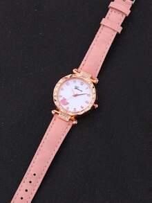 5 件套粉色鲸鱼设计女孩石英手表、蝴蝶吊坠项链、手链和耳环套装，最佳礼物选择