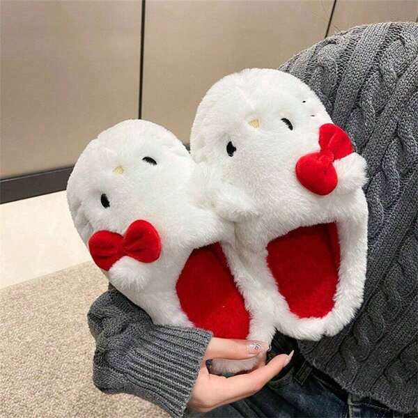 Sanrio 1 pieza Pantuflas de casa con diseño de gato KT blanco - Personaje de dibujos animados, parte superior y forro de franela suave, suela antideslizante de TPR, pantuflas cálidas y cómodas para interiores, pantuflas térmicas con diseño de gato lindo para mujer en otoño/invierno