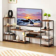 HOMCOM TV Unit For TVs Up To 60 Inches, Industrial TV Stand With Storage Shelves, Entertainment Centre For Living Room, Bedroom - Rust Brown - View 2