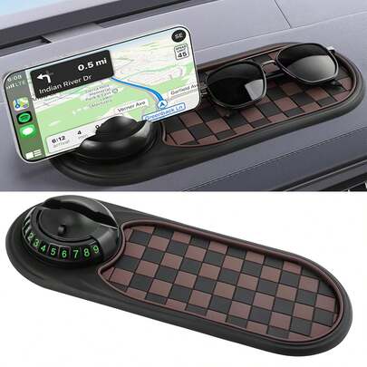 1 pezzo Tappetino antiscivolo multifunzione per auto aggiornato, supporto antiscivolo rotante per cruscotto, display temporaneo del numero di parcheggio, supporto universale per telefono, tappetino grande per telefoni, occhiali da sole, chiavi, gadget, mantiene gli elementi essenziali sicuri e accessibili, ideale per viaggi, Natale, Ringraziamento, ritorno a scuola, accessorio indispensabile per l'interno dell'auto, salvaspazio, facile da installare, organizzatore funzionale per conducenti