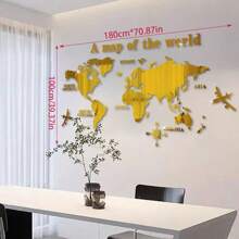 1pc Modern Acrylic World Map Wall Sticker - Size: 31.5*15.75 In, 47.24*23.62 In, Geometric Puzzle Wall Decor, Mirror Material - Self-Adhesive, Easy To Install, One-Time Use, Great For Home Living Room Bedroom Decoration