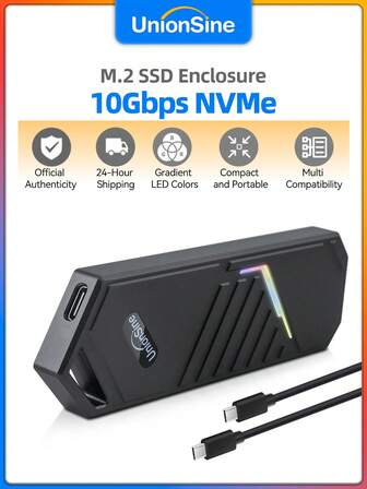  Unionsine 10Gbps Turbo 铝制 M.2 SSD NVMe 外壳 | 1GB/S 传输 | 双 Type-C | 适合 2230-2280 | 军用级散热