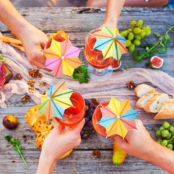 50pcs Vibrant Bamboo Umbrella Cocktail Picks - Decorative Drink & Fruit Garnishes, Perfect For Hawaiian Parties, Weddings & Birthdays, Reusable & Washable, Hawaiian Party Decorations