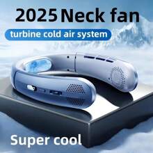 1pc New Intelligent Sliding Speed Adjustable Neck Fan With Type-C Charging, Long-Lasting Battery, LED Display, Bladeless Portable USB Mini Fan For Outdoor, Student, Home, Office, Travel, Fishing - Silent High Airflow