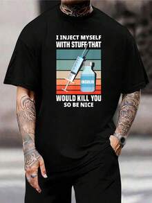 Camiseta divertida de concienciación sobre la diabetes - Regalo para diabéticos insulinodependientes - Camiseta gráfica para hombres y mujeres 'Me inyecto...' - Parte superior cómoda de algodón de manga corta - Negro - Ver 1