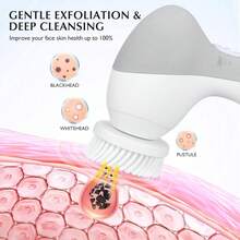 Facial Cleansing Brush Silicone Face Scrubber: 7 In 1 FBS-D Electric Exfoliating Rotating Massage Device Waterproof Deep Cleaning Exfoliation Spa Machine - Electronic Skin Care Wash System - Grey - View 11