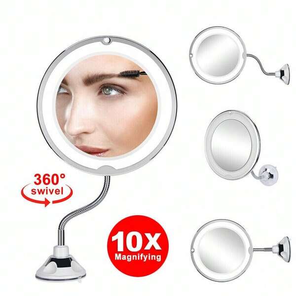 10X Magnifying Makeup Mirror With LED Light Cosmetic 360° Rotation Flexible AU Back To School