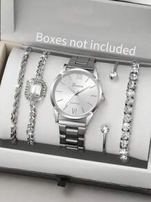 5pcs/Set Women's Luxury Quartz Analog Watches With Diamond Bracelet, Elegant Minimalist Style (No Box Included)