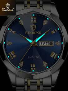 BINBOND BINBOND Men's Watches Rhombus Mirror Original Quartz Watch For Man Waterproof Luminous Stainless Steel Wristwatch Male Date Week
