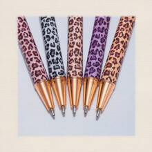 1 pieza Bolígrafo de punta redonda con opciones de varios colores, patrón de estampado de leopardo por transferencia térmica, bolígrafo neutro para firmar, gran leopardo, pequeño leopardo, nuevo leopardo, leopardo lindo para niñas, bolígrafo con película floral de transferencia térmica multicolor, metal, de vuelta a la escuela