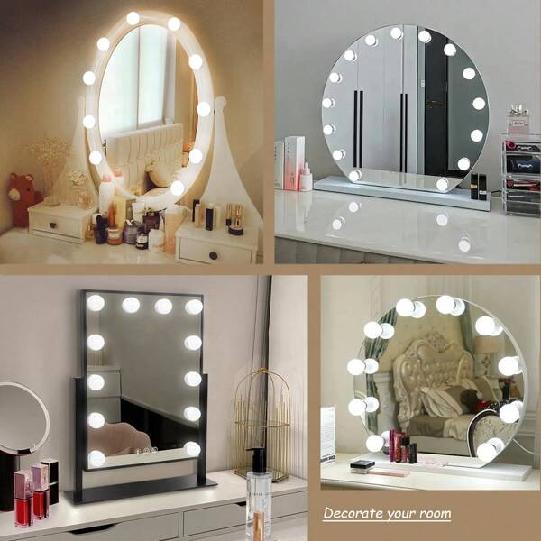 1 SET Bombilla ajustable de luz de relleno tricolor USB, bombilla con 4/6/8/10/12/14 LED, luces de espejo ajustables de 3 colores, espejo de vestidor 3000K blanco cálido 4000K natural 6500K blanco día, luz de espejo de maquillaje portátil, adecuado para espejos de maquillaje, iluminación de espejos de baño, diversos escenarios