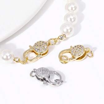 18K Gold Plated Brass Heart/Round Lobster Clasps With Open Ring,Inlaid Zirconia Fasteners For Bracelets Connect Clasps DIY Jewelry