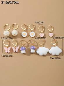 6 Pairs/Set Fashion Cute Butterfly & Heart Faux Pearl Earrings Jewelry Set, Suitable For Wedding & Girls