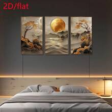 3 pièces Peintures décoratives artistiques, paysage d'arbre de vie et de fleur de lotus, style classique moderne, art acrylique, sans cadre vertical, convient pour le salon, la chambre, le bureau à domicile, la salle de bain, la salle à manger - décoration murale d'intérieur, sans cadre