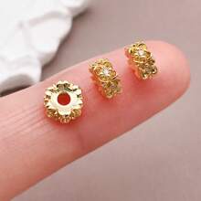 Contas espaçadoras de zircônia cúbica de latão, 2/4/6 peças, contas de latão banhadas a ouro 18K, redondas, planas, com strass, flores, contas soltas para joias da moda faça você mesmo, acessórios para fazer joias