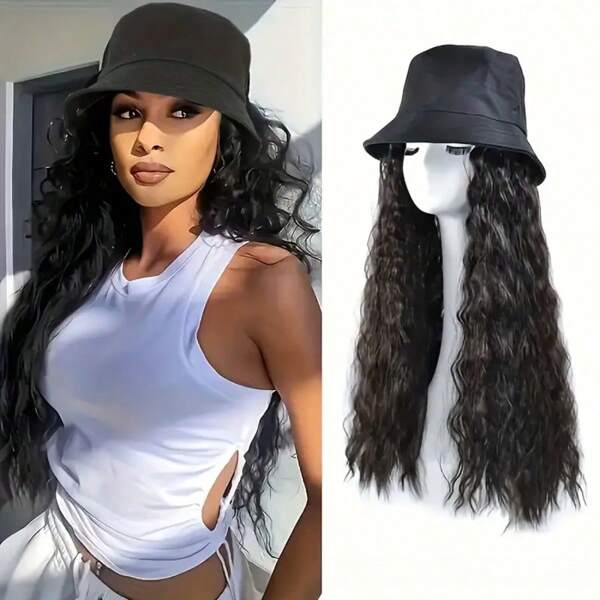 Elegant Women's Stretchy Bucket Hat Wig - Synthetic Curly Hair For Daily Wear, Parties & Festivals, Natural-Looking Versatile Style, All Ethnicities, Hair Wigs