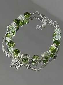 1 pièce Bracelet pour femme délicat et charmant de style chinois avec papillons verts et perles