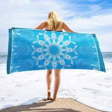 1pc Ultra-Soft Microfiber Beach Towel, Quick-Drying, Lightweight, Absorbent Polyester Blend, Ideal For Camping And Beach Gear, Travel Towel, Bath Towel Quick-Drying Fabric