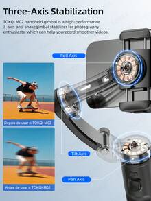 TOKQI 3-Axis Gimbal Stabilizer, AI Face Tracking Handheld Selfie Stick Tripod For Smartphones, With Adjustable LED Fill Light And Magnetic Remote Control, Anti-Shake For Photography, Videography, Vlogging, Live Streaming - Multicolor - View 8