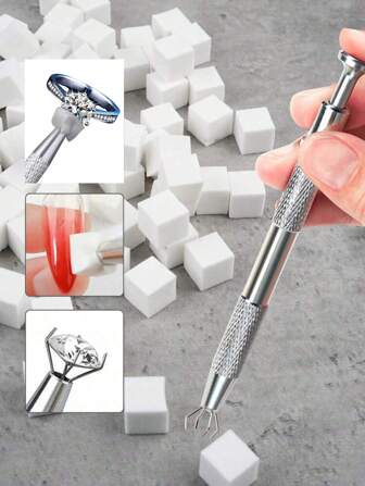 Conjunto de 1 pinza para esponja de uñas y 50 aplicadores de esponja, pinza para esponja en colores oro y plata, herramientas de manicura para aplicación de esmalte y eliminación de suciedad