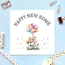 1 pezzo Biglietto di auguri per il nuovo ufficio/casa - Illustrazione di palloncini colorati e casa accogliente, perfetto per celebrare il giorno del trasloco, decorazione festiva per la casa | Design allegro | Carattere elegante, regalo per il riscaldamento della casa, per forniture scolastiche, ritorno a scuola