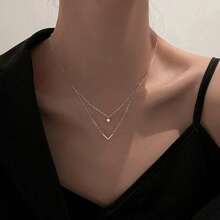 1pc Simple Rhinestone Layered V-Shaped Necklace For Women, Delicate Clavicle Chain Graduation Gift
