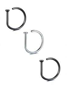 1Pc/3Pcs Women Fake Piercing Nose Ring Hoop Septum Non Piercing Nose Clip Rock HipHoop Stainless Steel Fashion Punk Body Jewelry