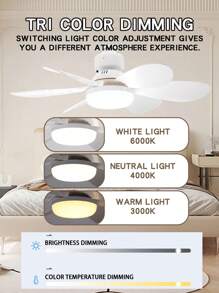 Ventilateur de plafond avec lumière et télécommande, ventilateur de plafond à LED dimmable de 40 W avec douille E27, ventilateur de plafond pour chambre à coucher, salon, 6 pales, 3 vitesses, minuterie