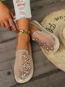 Women's Comfortable Soft Flat Shoes, Bohemian Glitter Woven Fisherman Shoes, Lightweight Casual Outdoor Breathable Summer Mesh Hollow